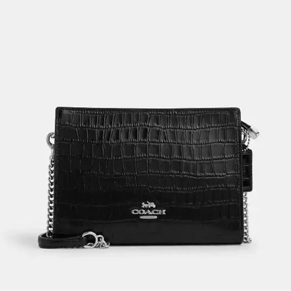 Coach Slim Crossbody Croc Embossed Bag Black - Picture 13 of 16